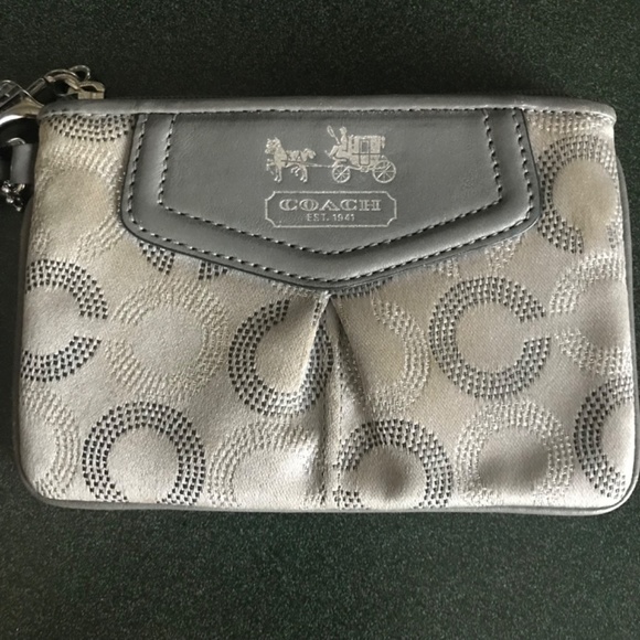 Coach Gray Canvas Leather Signature C Wristlet Mini Pouch - Picture 12 of 16
